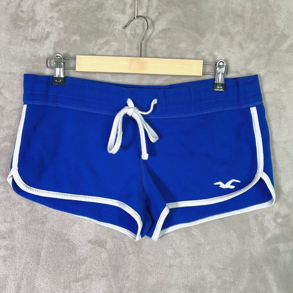 Hollister Y2k Micro Mini Lounge Shorts Women L Blue Low Rise Cheeky Preppy Bratz